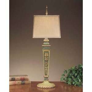    Hand Painted Green and Gold Wood Column Lamp