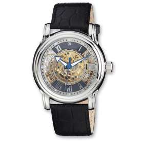 Mens Charles Hubert Bl Leather Skeleton Automatic Watch  