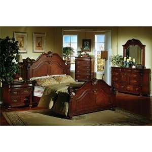    Queen size cherry finish wood ornate bedroom set: Home & Kitchen