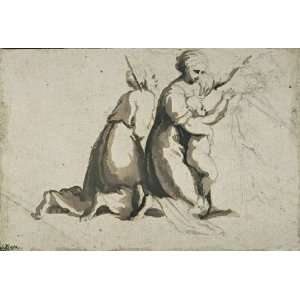  inches   Old kneeling, and kneeling woman holding 
