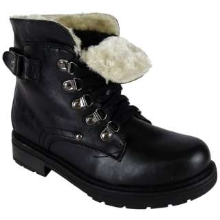 WOMENS BLACK FAUX FUR COMBAT ARMY WORKER BOOTS SIZE 5  
