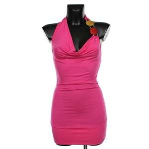  Fuchsia Halter Dress / Top with Color Stone Shoulder 