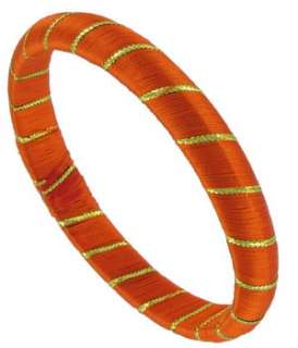 New Thread Ribbon Wrap Gold Tone Bangle Bracelet Orange  