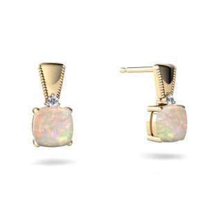  14K Yellow Gold Cushion Genuine Opal Earrings: Jewelry