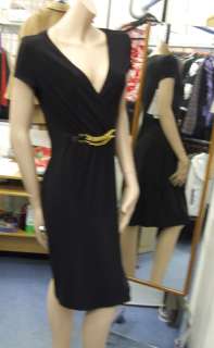   10 BNWT Wrap/Crossover Style Black Dress wth Gold Chain Detail  