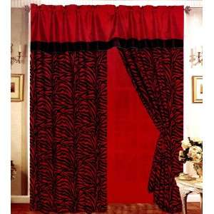 Black/Red Zebra Stripe Satin Window Curtain Drape Set +Sheer Liner 