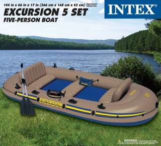 INTEX Excursion 5 Inflatable Rafting/Fishing Boat Set 078257683253 