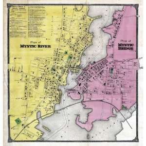  Mystic River Map, Mystic Bridge Map, New London County 