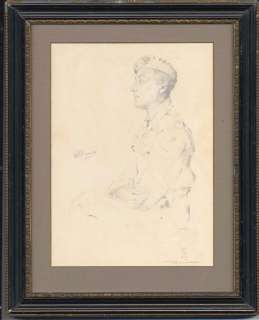 WWII SOLDIER PORTRAIT ORIGINAL PENCIL DRAWING 1945, ART  