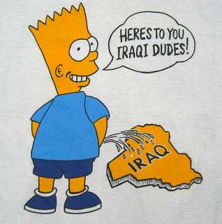   vintage BART SIMPSON PEES ON IRAQ Gulf War t shirt M funny 1990 army