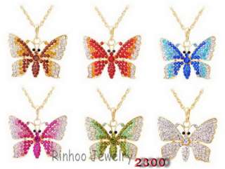 Y30380 butterfly women\s long pendant necklace gold plated alloy 6pcs 