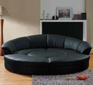 Contemporary Circle Black Leather Sectional Sofa Set with Table Tosh 