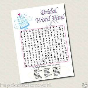 PRINTABLE BRIDAL SHOWER * WORD FIND GAME UNLIMITED PRINT & ANSWER KEY 