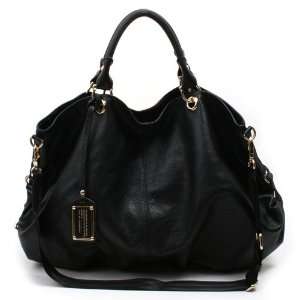  Enboni Leather Tote/Shoulder Bag   Black 