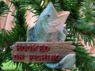 New Bass Hooked on Fishing Fish Wood Look Sign Ornament  