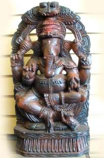 Lord Ganesha Wood Carved Handmade Statue Om Ganpatey Nh  
