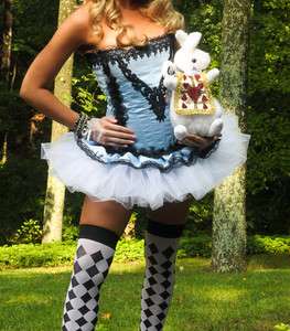 Alice in Wonderland Sexy Corset Dress Set Blue Costume Pinup Party S M 