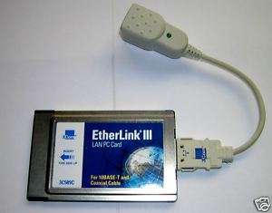 3Com EtherLink PCMCIA Ethernet LAN PC Card+Cable 3C589D  