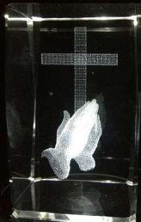 Hand Praying Cross 3D Laser Crystal + Free Led Stand /Gift Box SM 
