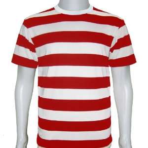   Striped T Shirt Short Sleeve Red & White Stripes Tees New (Size_M