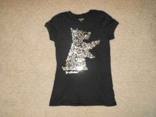 Juicy Couture CUTE Black with sequined dog logo tee t shirt top size M 