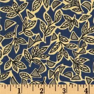   Asante Outlined Leaves Navy Fabric By The Yard: Arts, Crafts & Sewing