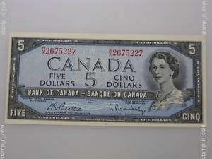 1954 Five Dollar Note Bill Canada CHOICE UNC bc39c  