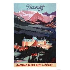 , Alberta, Canada   Overview of the Banff Springs Hotel Poster Travel 