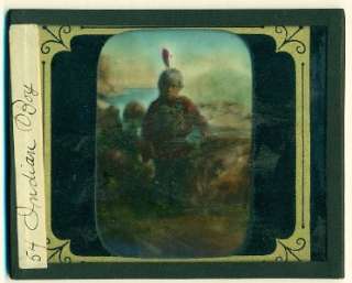 1890 GLASS MAGIC LANTERN SLIDE NATIVE AMERICAN INDIAN SHAWNEE BOY w 