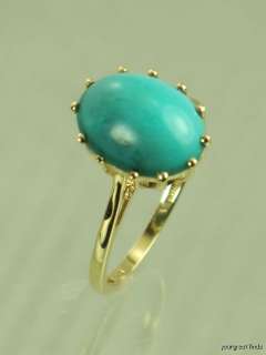 VINTAGE 14K YELLOW GOLD & OLD TURQUOISE STONE RING SIZE 6.25  