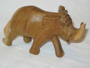 Hand Carved Wood Lucky Elephant raised trunk tusk 3 1/2 Lucky 