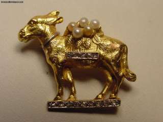 Antique 18k Gold Diamonds Pearls Mule Brooch  