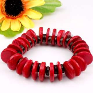 Red Coconut Shell Bead Stretchy Bracelet Bangle 7L 1pc  