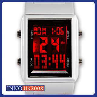 Digital RED LED LCD Case Womens Mens Sport White Watch