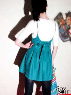 Vtg style Suspender Wool Mini Sash Skort Dress Teal  