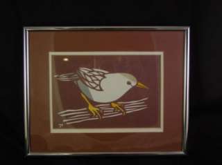 Original Aki Sogabe Japanese Paper Cut Kiri e Kirie Bird Art Framed 