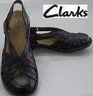 Womens CLARKS Black Leather Buckled Loafer Shoes NICE!! 9M  
