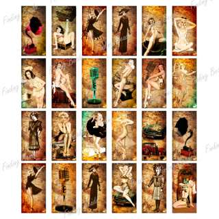 24pcs Rectangle Pin Up Girl digital collage sheet fit cabochon setting 