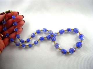 STRIKING! Vtg Blue & Gold MURANO Glass Bead Necklace  