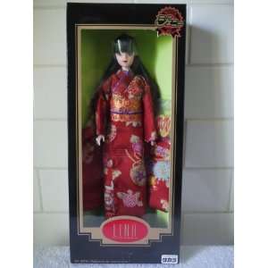 Japanese Jenny LINA doll in Red Crepe Kimono with Turquoise/Purple/Red 