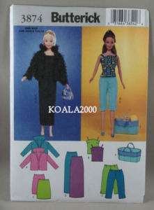 Butterick 3874 Fashion Doll Clothes Pattern eg. Barbie  