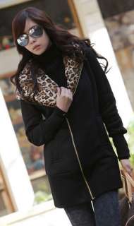 J101 Womens Leopard Jacket Fleece Hoodie Coat Sweatshirt Tops M ~Free 