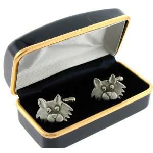 Cat Face Pewter Cufflinks Gift Boxed