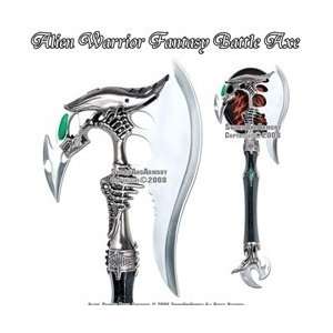  Alien Warrior Fantasy Battle Axe With Dagger & Plaque 