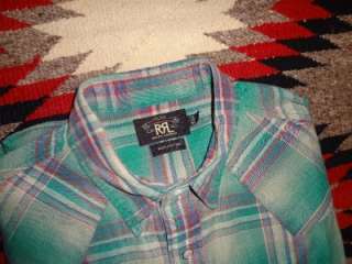   RL Ralph Lauren Green Multi Plaid Flannel Western Shirt   Large  