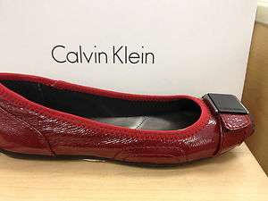 Calvin Klein Deniz Womens Flat Slip on Patent Leather Loafer Red 