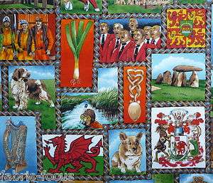 Wales Welsh Life Miners Corgi Castle Ruins Rugby Quilt Fabric  