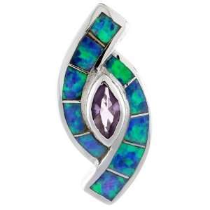 Sterling Silver Slide / Pendant, Inlaid w/ Lab Opal with Amethyst CZ 