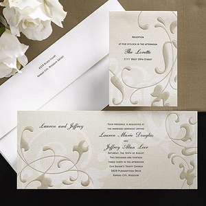 Embossed Taupe on Gold Shimmer Card Wedding Invitation Invitations 