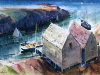 Harbor Watercolor by Ralph Avery, Poster / Print 14 x 18 Inches